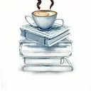 A big pile of ancient books with one cup of coffee tattoo design idea