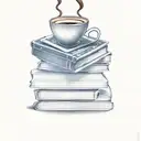 A big pile of ancient books with one cup of coffee tattoo design idea