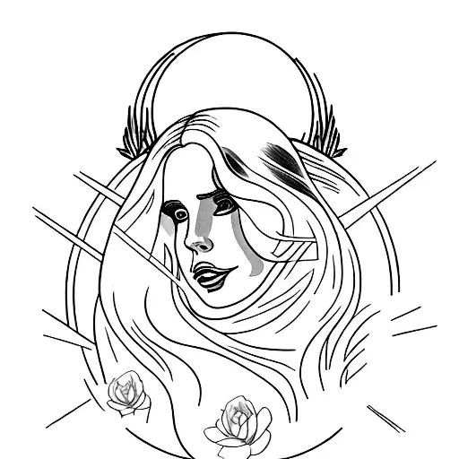 A portrait of Lana Del Rey with a celestial background tattoo design idea
