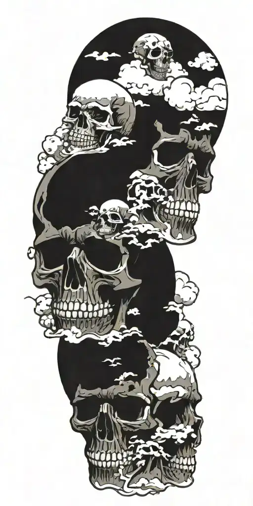 sinister skulls representing dark periods with clouds  tattoo design idea