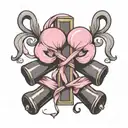 pink ribbon wrapped cross with boxing gloves hanging tattoo design idea