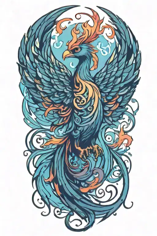 A phoenix rising from the ashes, symbolizing transformation and rebirth, with subtle transgender pride colors incorporated into the design tattoo design idea
