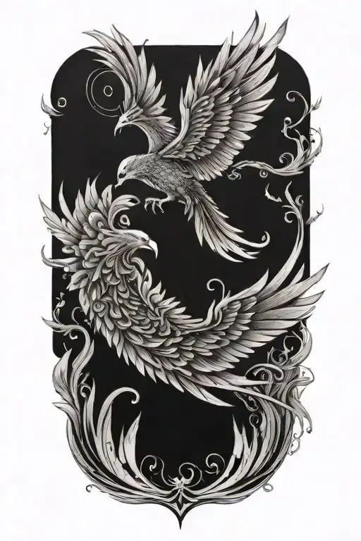 A stylized phoenix combined with elements of Horizon Zero Dawn, representing resilience and strength in the face of challenges and change tattoo design idea