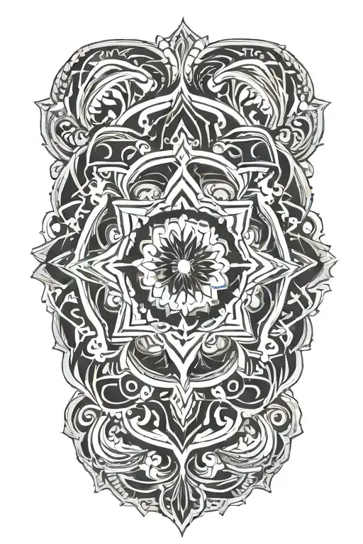 A beautiful and intricate mandala design symbolizing balance and harmony in the transition from male to female, with a subtle nod to the trans flag colors tattoo design idea