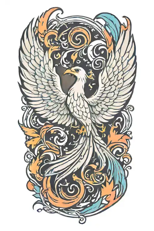 A phoenix rising from the ashes, symbolizing transformation and rebirth, with subtle transgender pride colors incorporated into the design tattoo design idea