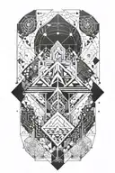 An abstract geometric design representing the journey from male to female, with elements of technology inspired by Horizon Zero Dawn tattoo design idea