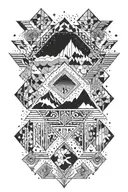 An abstract geometric design representing the journey from male to female, with elements of technology inspired by Horizon Zero Dawn tattoo design idea