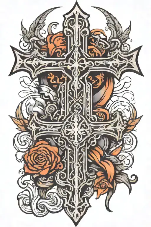 spiritual war sword shield cross royalty tattoo design idea