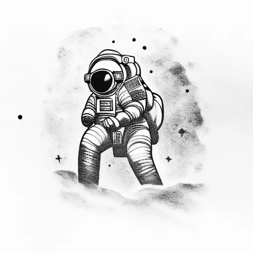 A black-grey tattoo of an astronaut construction worker building a space station, with stars and galaxies surrounding them tattoo design idea
