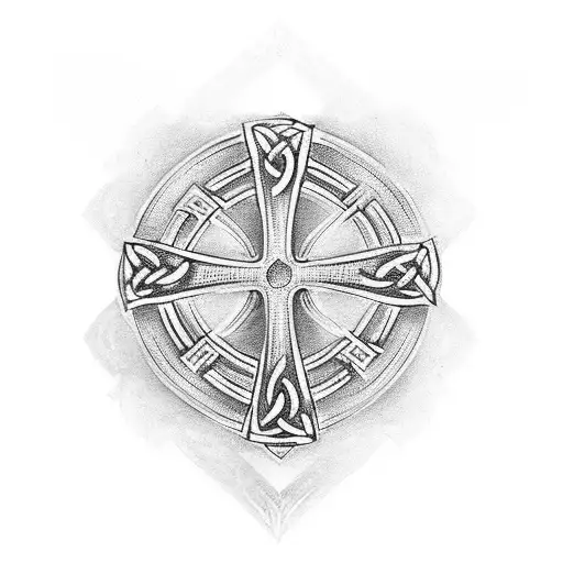 Celtic cross with scripture behind it tattoo design idea