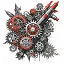 Tig torch surrounded by gears tattoo design idea