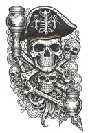 Tig torch and piston and connecting rods crossing like the bones of a pirat flag   tattoo design idea