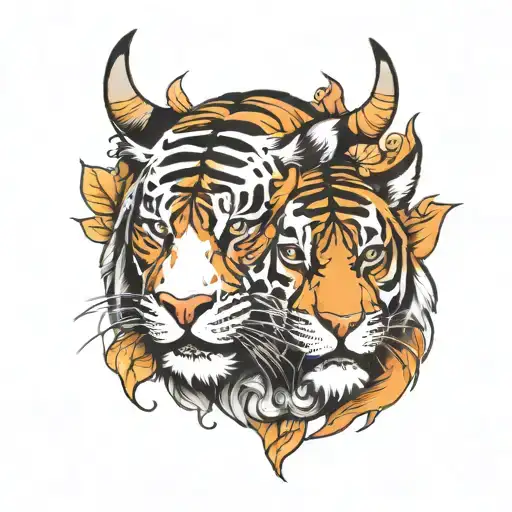bull and tiger mixed together tattoo design idea