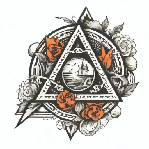 circle inside a triangle with north east west south tattoo design idea