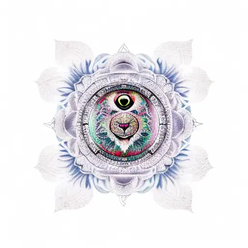 rose and tiger mandala and clock eye  tattoo design idea