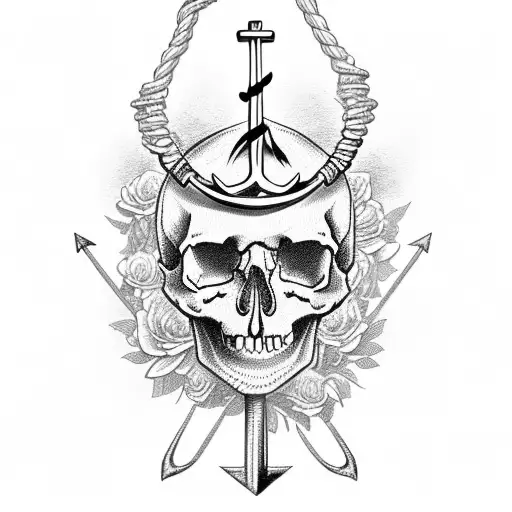 skull flowers anchor time glass skeleton key tattoo design idea