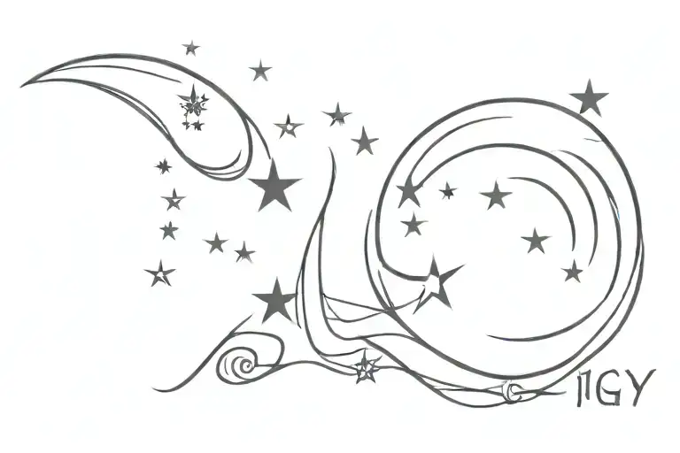 minimal moon with moonlight text 'IGY6' us flag tattoo design idea