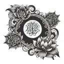 dark crescent moon upside down to cover up old tattoo, lotus flower in the middle and infinity sign above in figure of 8 tattoo design idea