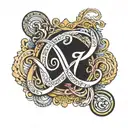 inifinity sign single thick line that includes the names Vijay, Anita, Davina, Dylan, integrated into the line tattoo design idea