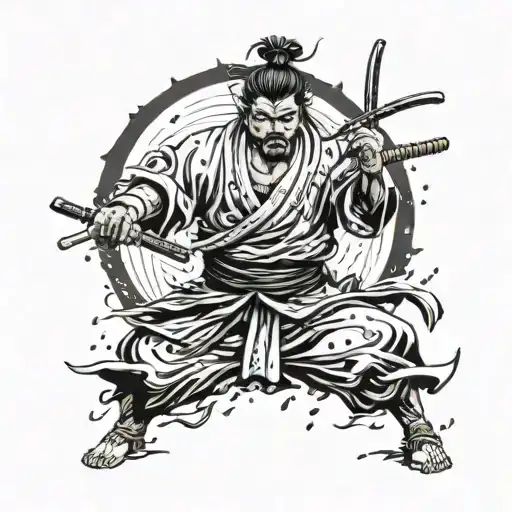 bushido warrior under rain falling tattoo design idea