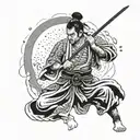 bushido warrior under rain falling tattoo design idea