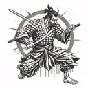 bushido warrior under rain falling tattoo design idea