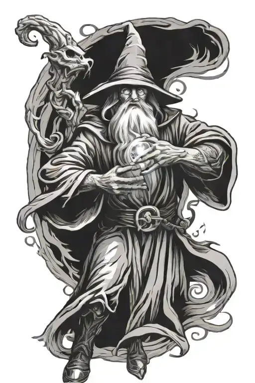 wizard casting a spell tattoo design idea