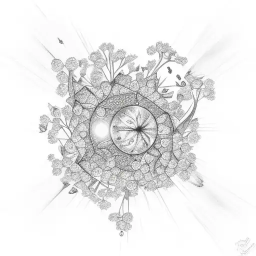 crystal with forget-me-not flower sunrise background in diamond tattoo design idea