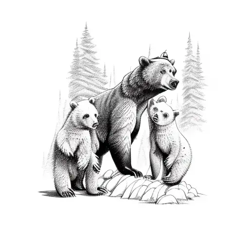 A firefighter heroically rescuing a bear cub from a raging forest fire, with a mountain range in the background tattoo design idea