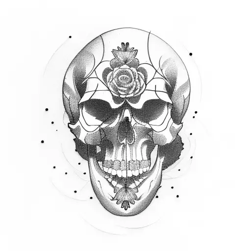 memory of dad skull flower tattoo design idea