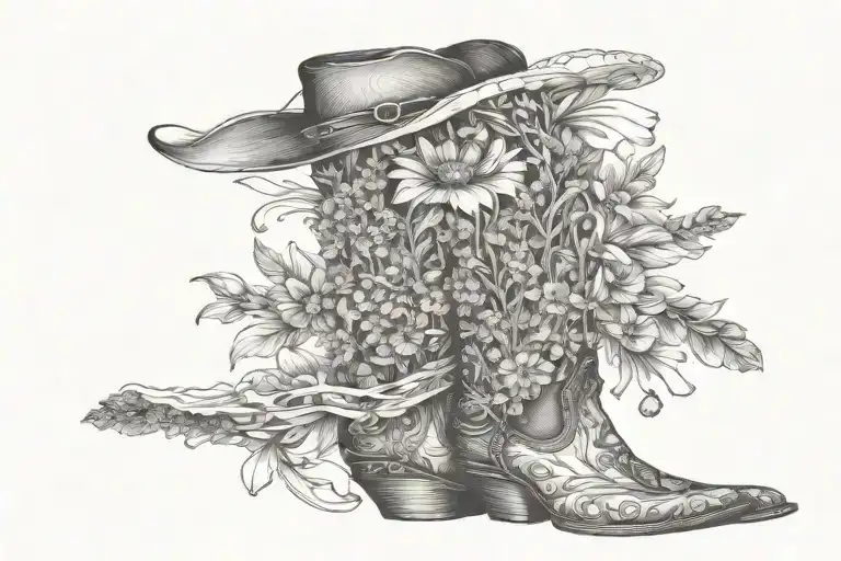 wildflowers cowbooy fairy boots tattoo design idea