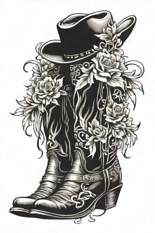 whimsical cowboy boots  tattoo design idea