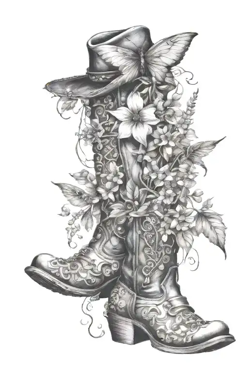 wildflowers cowbooy fairy boots tattoo design idea