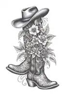 plants and cowboy boots tattoo design idea