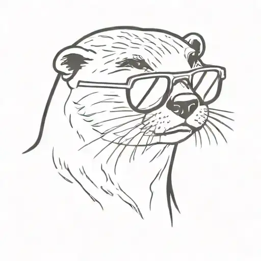 Otter in C shape wearing sunglasses and showing tongue tattoo design idea