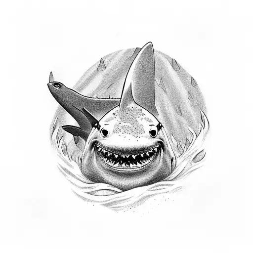 Elmo, shark, balloon, hei hei from Moana tattoo design idea