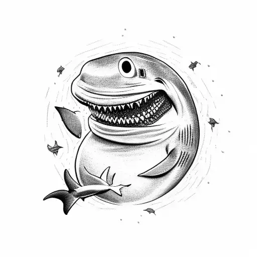 sleeve with a balloon, shark, Elmo, hei hei tattoo design idea