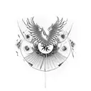 phoenix and tractor  tattoo design idea