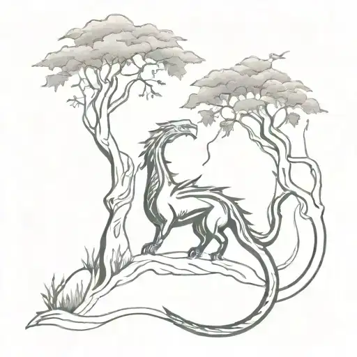 Skyrim dragons with trees tattoo design idea