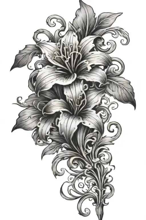 3d Dark Lis flower growing tattoo design idea