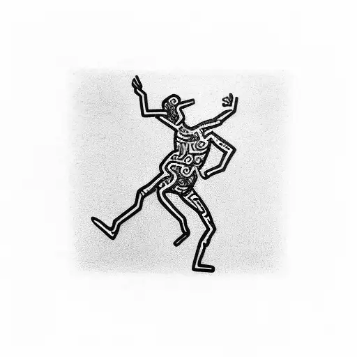 Keith Haring's iconic dancing figures in a dynamic pose tattoo design idea