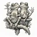 two frogs sitting on tree stumps smoking  tattoo design idea
