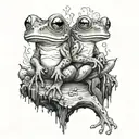 two frogs sitting on tree stumps smoking  tattoo design idea