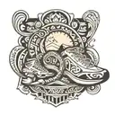 ankle or calf cuff tattoo with tribal influence and themes of running, biking, swimming, climbing, and hiking tattoo design idea