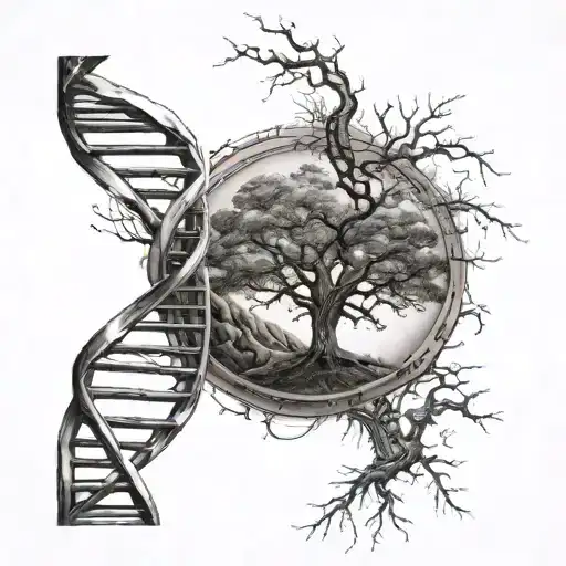 Dna chain and tree tattoo design idea