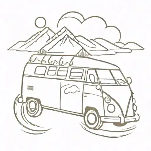 matching tattoo with waves grand tetons vw bus    tattoo design idea
