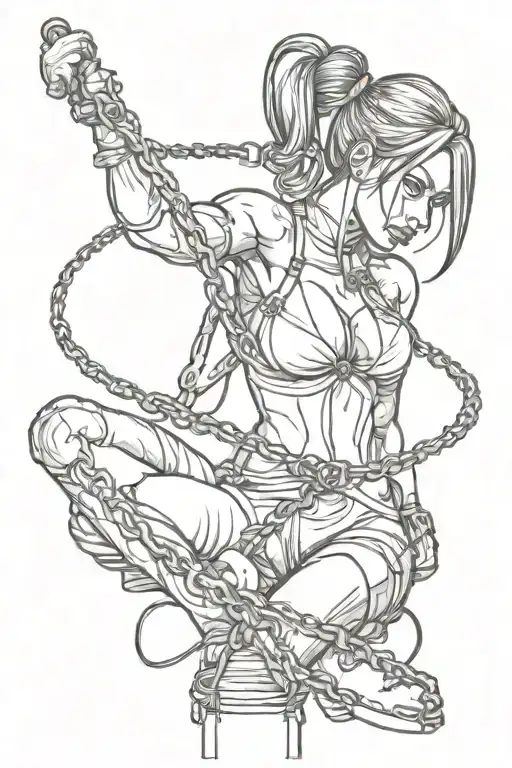 Create a tattoo of a masochistic female character in bondage  tattoo design idea