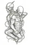 Create a tattoo of a masochistic character embracing their inner desires  in bondage  tattoo design idea