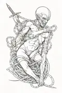 Create a tattoo of a masochistic character embracing their inner desires  in bondage  tattoo design idea