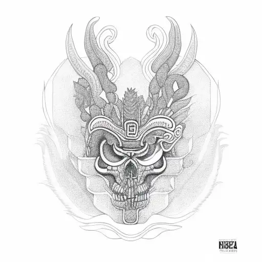 dos ajolotes inspirados en Quetzalcóatl y Tezcatlipoca  tomando una flor de cempasúchil  tattoo design idea